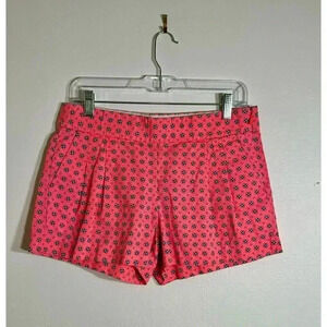 J Crew Floral Print Women's Size 6 Pleated Shorts Neon Hot Pink Side Zip.